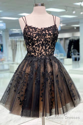 Black Lace Short Prom Dress, Cute A-Line Homecoming Party Dress